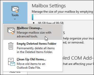 outlook for mac mailbox size